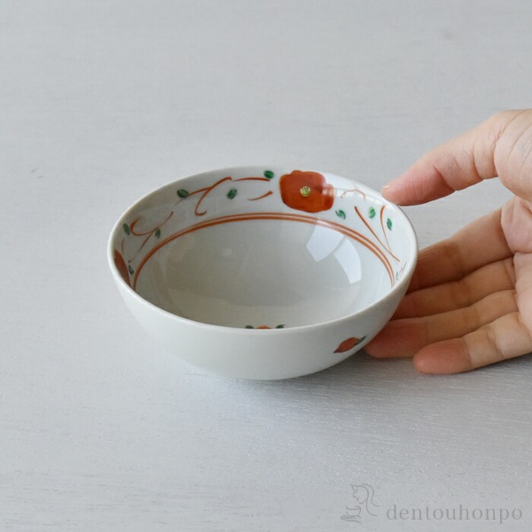 ボウル 赤絵小花 小 5個セット≪在庫確認後、10~14営業日程で出荷≫ ( 赤絵小花 退職祝い 定年 和食 食器 おつまみ 朝食 料理 波佐見焼 )