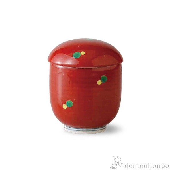 【送料無料】小むし碗 朱巻グリーン水玉 5個セット≪在庫確認後、10~14営業日程で出荷≫ ( スプーン はちみつ 和食 中華 食器 波佐見焼 )