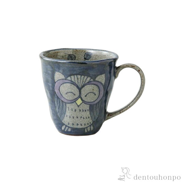 マグカップ 手描ふくろう 青≪在庫確認後、10~14営業日程で出荷≫ ( 手描ふくろう プレゼント デザイン マグ オリジナル タンブラー 波佐見焼 )