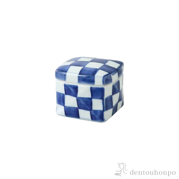 角陶箱 染付市松 小≪在庫確認後、10~14営業日程で出荷≫ ( スプーン はちみつ 和食 中華 食器 波佐見焼 )