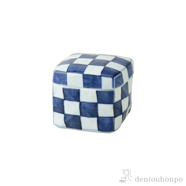 角陶箱 染付市松 中≪在庫確認後、10~14営業日程で出荷≫ ( お正月 新年 スプーン はちみつ 和食 中華 食器 波佐見焼 )