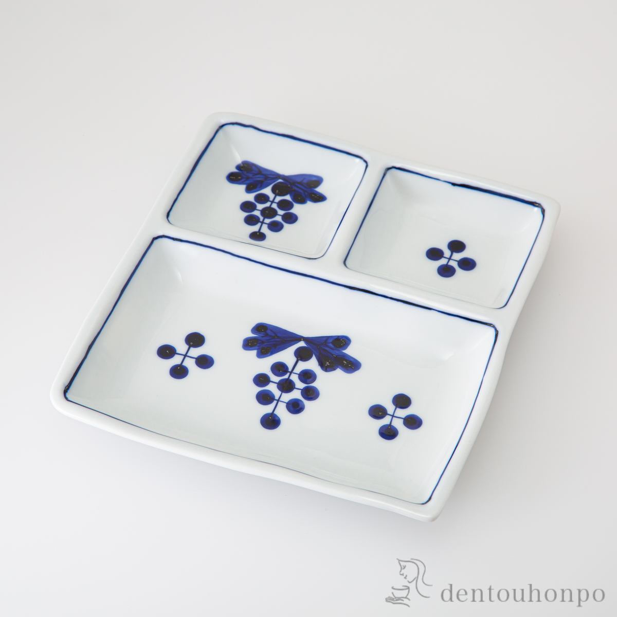 【送料無料】petit 藍果 仕切皿 青≪在庫確認後、10~14営業日程で出荷≫ ( 盛皿 懐石 料理 食器 プレート 波佐見焼 )