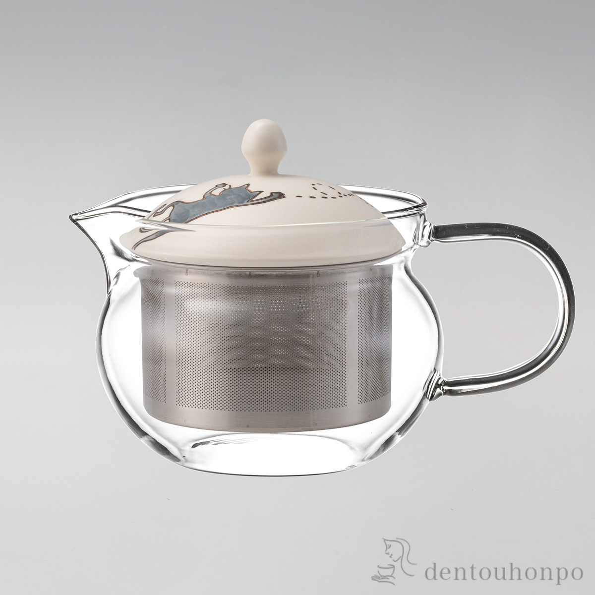 【送料無料】neko ガラスポット 灰≪在庫確認後、7営業日程で出荷≫ ( 紅茶 猫 日本茶 ネコ 猫モチーフ 波佐見焼 )