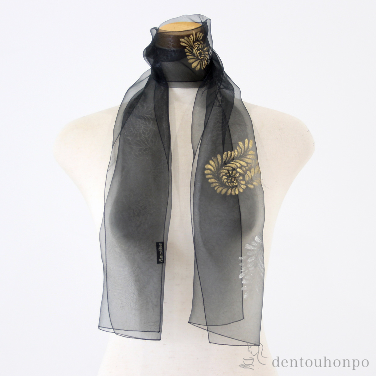 【送料無料】天女の羽衣 加賀友禅染ショール 手描き シェル(黒) 小≪1ヶ月程で出荷予定≫ ( 工房久恒 ストール 結婚式 大判 パーティー おしゃれ 加賀友禅 )