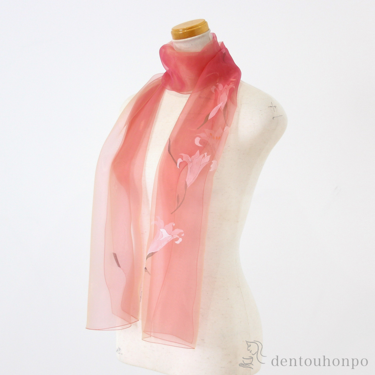 【送料無料】天女の羽衣 加賀友禅染ショール 手描き ゆり 中≪2ヶ月程で出荷予定≫ ( 工房久恒 ストール 結婚式 大判 パーティー おしゃれ 加賀友禅 )