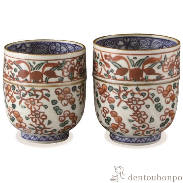 【送料無料】組湯呑 彫赤絵花鳥 ペア≪在庫確認後、1~3営業日で出荷≫ ( 木箱名入れ有料 退職祝い 定年 湯呑み 湯のみ セット 湯飲み おすすめ セット 清水焼 京焼 )