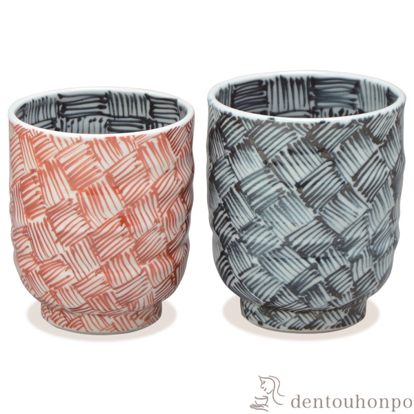 【送料無料】組湯呑 染赤網代 ペア≪在庫確認後、1~3営業日で出荷≫ ( 名入れ有料 母の日 プレゼント 初任給 湯呑み 湯のみ セット 湯飲み おすすめ セット 清水焼 京焼 )