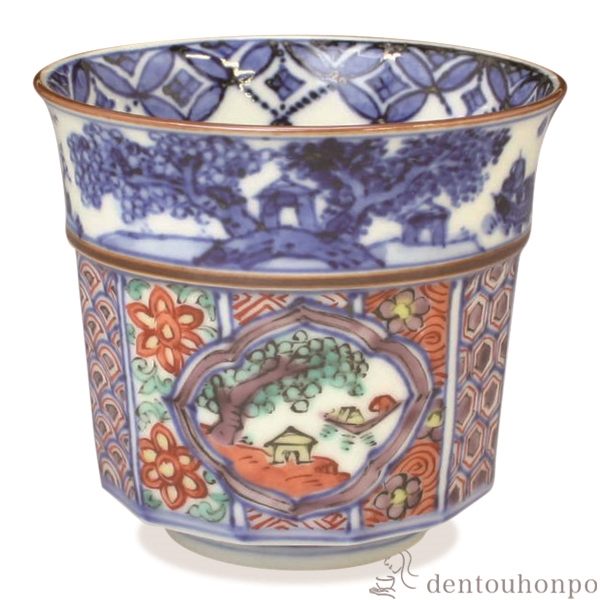 【送料無料】小湯呑 色絵帯山水≪在庫確認後、1~3営業日で出荷≫ ( 名入れ有料 母の日 プレゼント 初任給 湯のみ ゆのみ 湯飲み セット プレゼント 清水焼 京焼 )