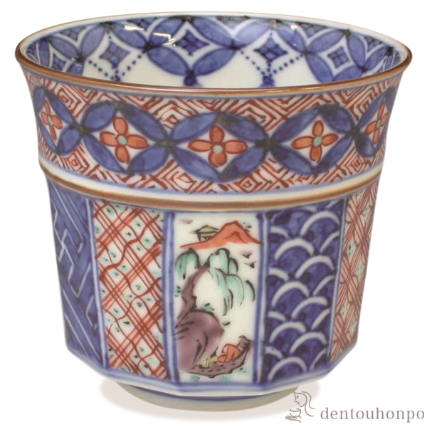 【送料無料】小湯呑 色絵帯七宝≪在庫確認後、1~3営業日で出荷≫ ( 名入れ有料 母の日 プレゼント 初任給 湯のみ ゆのみ 湯飲み セット プレゼント 清水焼 京焼 )