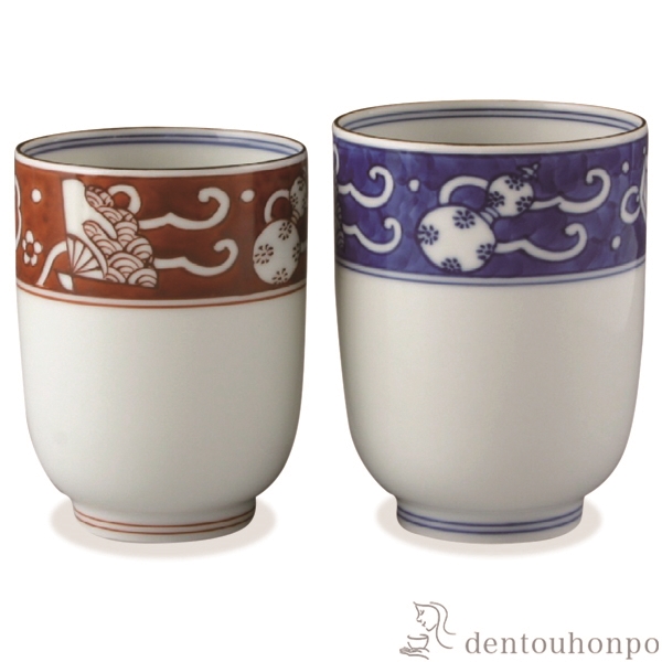 【送料無料】組湯呑 染赤濃吉祥 ペア≪在庫確認後、1~3営業日で出荷≫ ( 名入れ有料 母の日 プレゼント 初任給 湯呑み 湯のみ セット 湯飲み おすすめ セット 清水焼 京焼 )