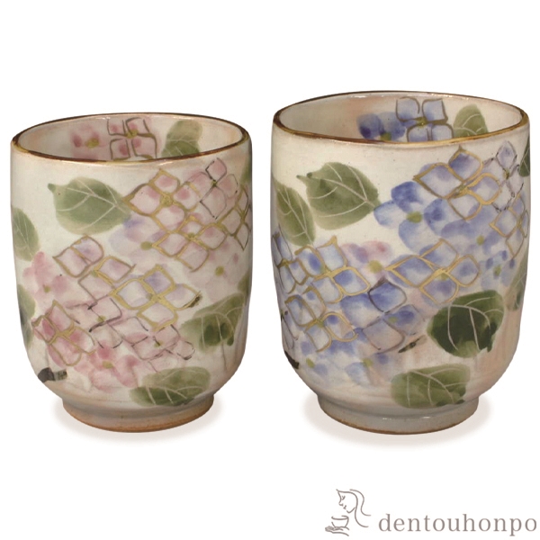 【送料無料】組湯呑 京あじさい ペア≪注文後に商品取り寄せ、後日納期連絡致します≫ ( 名入れ有料 母の日 プレゼント 初任給 湯呑み 湯のみ セット 湯飲み おすすめ セット 清水焼 京焼 )