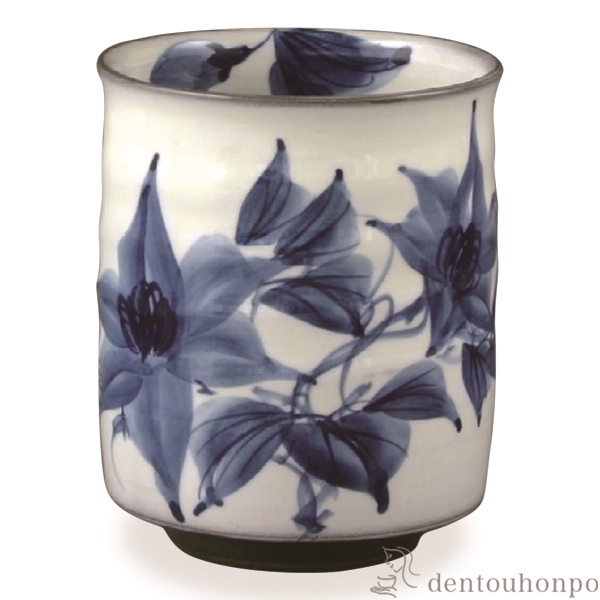 【送料無料】一ヶ湯呑 染付鉄線≪在庫確認後、1~3営業日で出荷≫ ( 名入れ有料 母の日 プレゼント 初任給 湯のみ ゆのみ 湯飲み セット プレゼント 清水焼 京焼 )