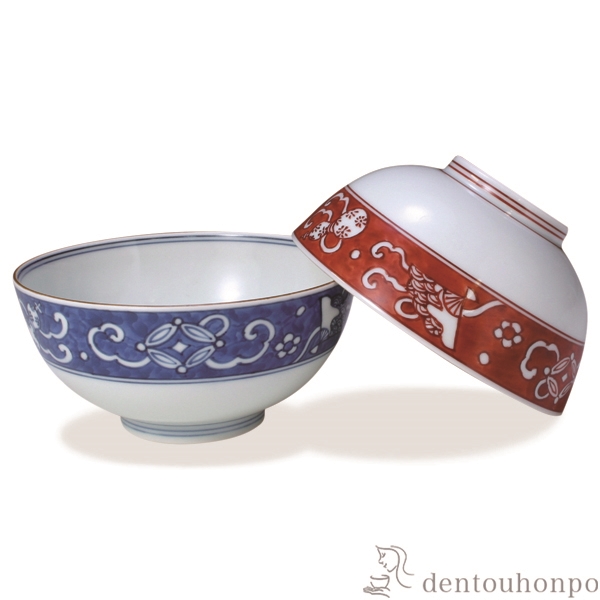 【送料無料】組飯碗 染赤濃吉祥 ペア≪在庫確認後、1~3営業日で出荷≫ ( 名入れ有料 母の日 プレゼント 初任給 ギフト プレゼント ご飯茶碗 結婚祝い おすすめ セット 清水焼 京焼 )