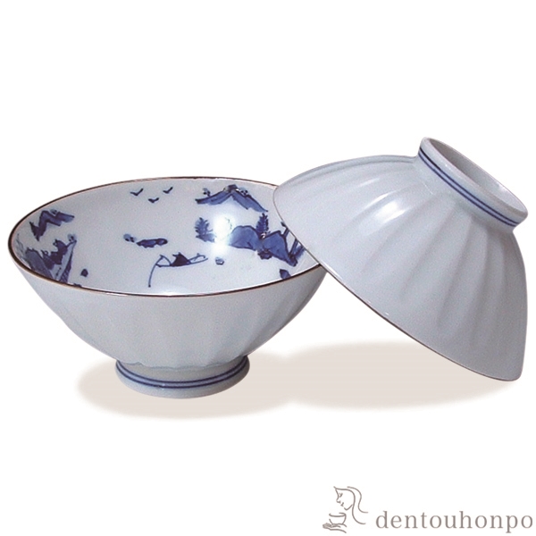 【送料無料】組飯碗 内染山水 ペア≪在庫確認後、1~3営業日で出荷≫ ( 名入れ有料 母の日 プレゼント 初任給 ギフト プレゼント ご飯茶碗 結婚祝い おすすめ セット 清水焼 京焼 )