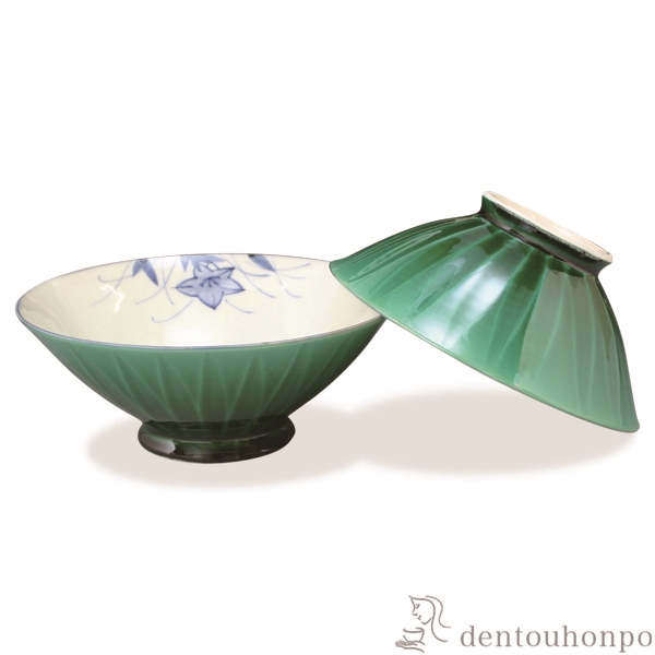 【送料無料】組飯碗 青交趾ソギ ペア≪注文後に商品取り寄せ、後日納期連絡致します≫ ( 母の日 プレゼント 初任給 ギフト プレゼント ご飯茶碗 結婚祝い おすすめ セット 清水焼 京焼 )