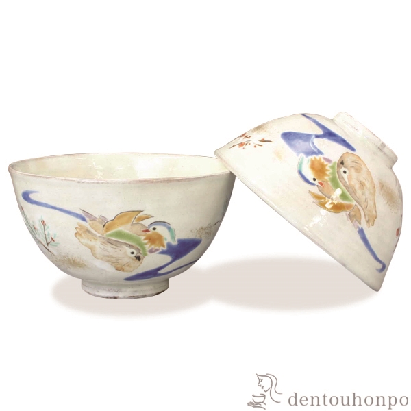 【送料無料】組飯碗 粉引おしどり ペア≪在庫確認後、1~3営業日で出荷≫ ( 名入れ有料 母の日 プレゼント 初任給 ギフト プレゼント ご飯茶碗 結婚祝い おすすめ セット 清水焼 京焼 )