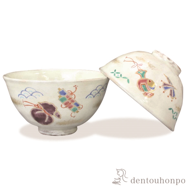 【送料無料】組飯碗 粉引宝紋 ペア≪在庫確認後、1~3営業日で出荷≫ ( 名入れ有料 母の日 プレゼント 初任給 ギフト プレゼント ご飯茶碗 結婚祝い おすすめ セット 清水焼 京焼 )