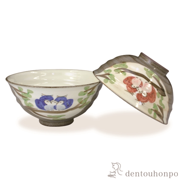 【送料無料】組飯碗 粉引ふくろう ペア≪在庫確認後、1~3営業日で出荷≫ ( 名入れ有料 母の日 プレゼント 初任給 ギフト プレゼント ご飯茶碗 結婚祝い おすすめ セット 清水焼 京焼 )