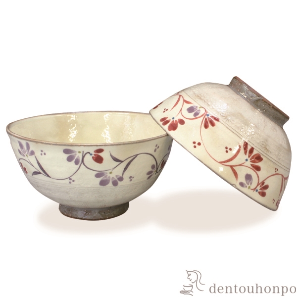 【送料無料】組飯碗 粉引唐草 ペア≪在庫確認後、1~3営業日で出荷≫ ( 名入れ有料 母の日 プレゼント 初任給 ギフト プレゼント ご飯茶碗 結婚祝い おすすめ セット 清水焼 京焼 )