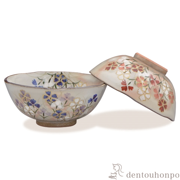 【送料無料】組飯碗 彩なでしこ ペア≪注文後に商品取り寄せ、後日納期連絡致します≫ ( 名入れ有料 母の日 プレゼント 初任給 ギフト プレゼント ご飯茶碗 結婚祝い おすすめ セット 清水焼 京焼 )