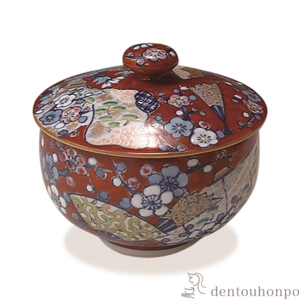 【送料無料】蓋付お茶呑茶碗 朱濃誰が袖 5客セット≪在庫確認後、1~3営業日で出荷≫ ( 名入れ有料 茶器セット 急須 湯呑み 日本茶 中国茶 清水焼 京焼 )