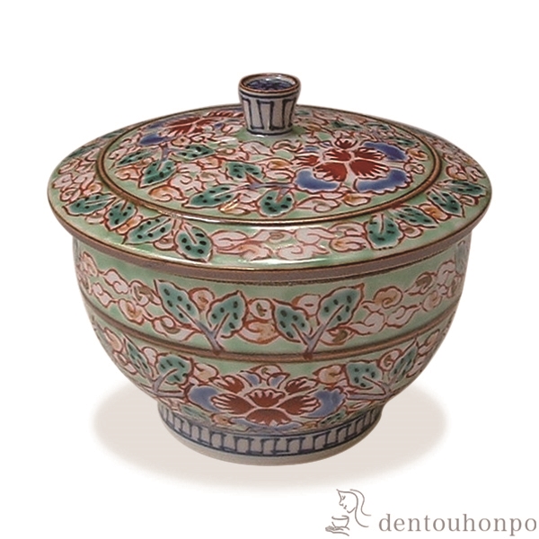 【送料無料】蓋付お茶呑茶碗 ヒワ花雲 5客セット≪在庫確認後、1~3営業日で出荷≫ ( 名入れ有料 茶器セット 急須 湯呑み 日本茶 中国茶 清水焼 京焼 )