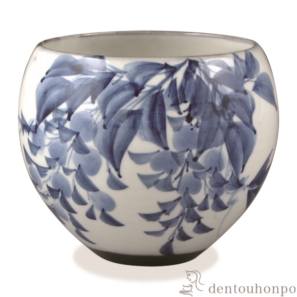 【送料無料】お茶呑茶碗 染付草花 染付藤≪在庫確認後、1~3営業日で出荷≫ ( 名入れ有料 母の日 プレゼント 初任給 湯のみ ゆのみ 湯飲み カップ プレゼント 清水焼 京焼 )