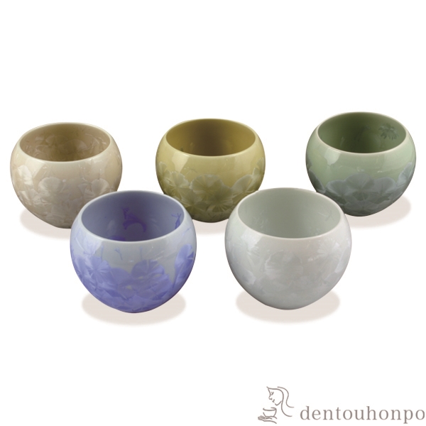 【送料無料】お茶呑茶碗 花結晶 5客セット≪在庫確認後、1~3営業日で出荷≫ ( 名入れ有料 母の日 プレゼント 初任給 茶器セット 急須 湯呑み 日本茶 中国茶 清水焼 京焼 )