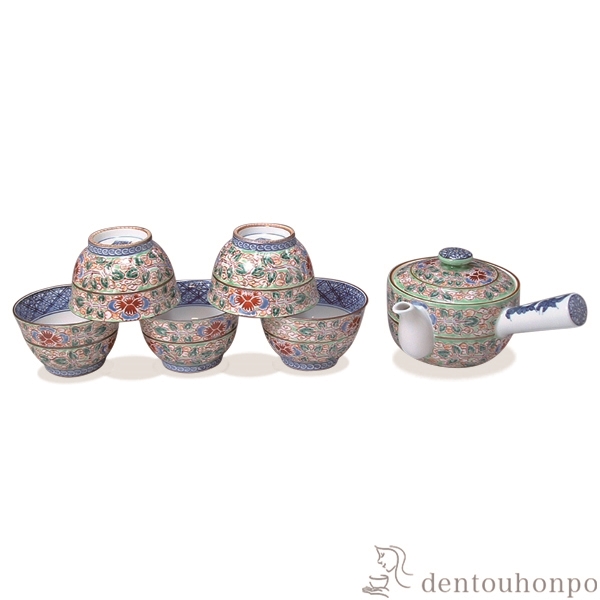 【送料無料】急須茶器揃 ヒワ花雲 お茶呑茶碗５客・急須１個セット≪在庫確認後、1~3営業日で出荷≫ ( 名入れ有料 茶器セット 急須 湯呑み 日本茶 中国茶 清水焼 京焼 )