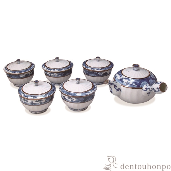 【送料無料】急須茶器揃 帯山水　蓋付 お茶呑茶碗５客・急須１個セット≪在庫確認後、1~3営業日で出荷≫ ( 名入れ有料 茶器セット 急須 湯呑み 日本茶 中国茶 清水焼 京焼 )
