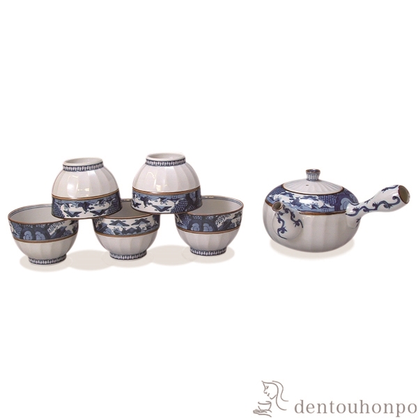 【送料無料】急須茶器揃 帯山水 お茶呑茶碗５客・急須１個セット≪在庫確認後、1~3営業日で出荷≫ ( 名入れ有料 茶器セット 急須 湯呑み 日本茶 中国茶 清水焼 京焼 )