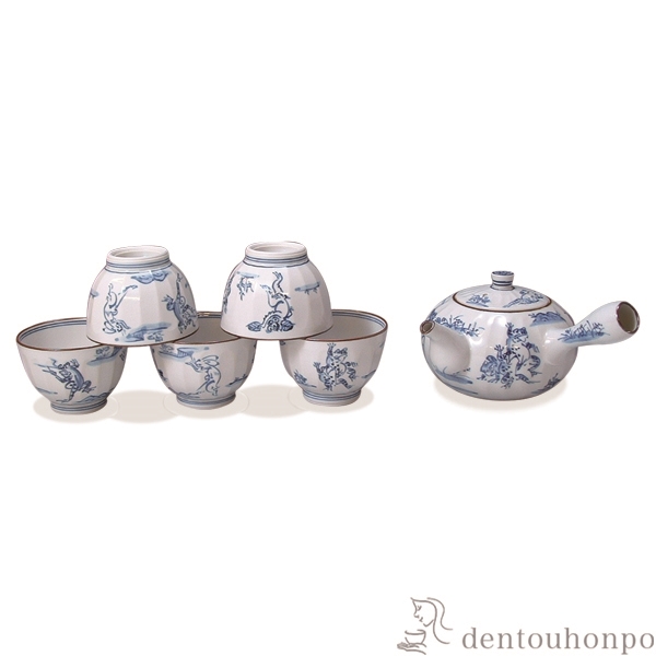 【送料無料】急須茶器揃 高山寺 お茶呑茶碗５客・急須１個セット≪在庫確認後、1~3営業日で出荷≫ ( 名入れ有料 茶器セット 急須 湯呑み 日本茶 中国茶 清水焼 京焼 )