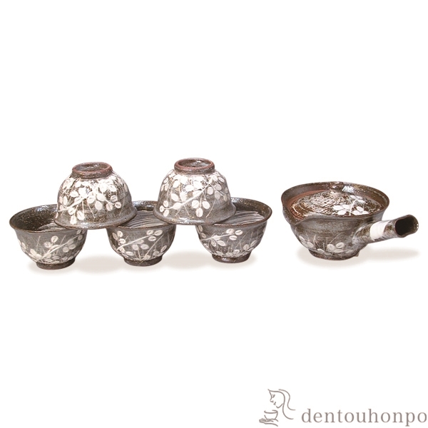 【送料無料】急須茶器揃 萩がさね お茶呑茶碗５客・急須１個セット≪在庫確認後、1~3営業日で出荷≫ ( 名入れ有料 茶器セット 急須 湯呑み 日本茶 中国茶 清水焼 京焼 )