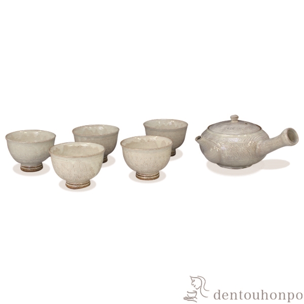 【送料無料】急須茶器揃 白印華 お茶呑茶碗５客・急須１個セット≪在庫確認後、1~3営業日で出荷≫ ( 名入れ有料 茶器セット 急須 湯呑み 日本茶 中国茶 清水焼 京焼 )