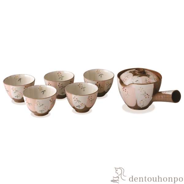 【送料無料】急須茶器揃 花いろ お茶呑茶碗５客・急須１個セット≪在庫確認後、1~3営業日で出荷≫ ( 名入れ有料 母の日 プレゼント 初任給 茶器セット 急須 湯呑み 日本茶 中国茶 清水焼 京焼 )