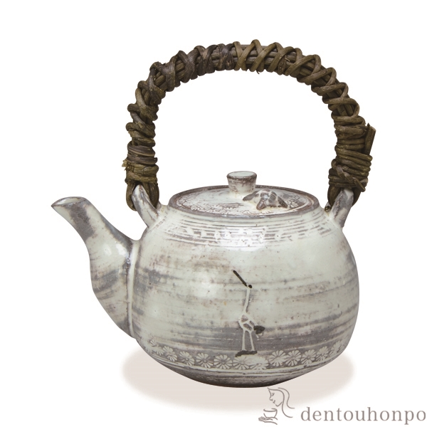 【送料無料】土瓶 粉引鶴亀≪在庫確認後、1~3営業日で出荷≫ ( 名入れ有料 ポット どびん お茶 土瓶蒸し 和食器 清水焼 京焼 )