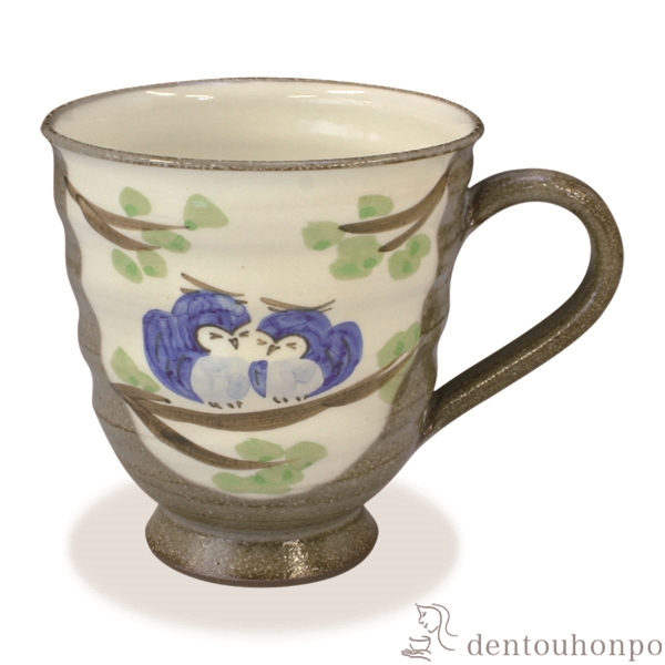 【送料無料】マグカップ 粉引ふくろう 青≪在庫確認後、1~3営業日で出荷≫ ( 名入れ有料 母の日 プレゼント 初任給 プレゼント デザイン マグ オリジナル タンブラー 清水焼 京焼 )