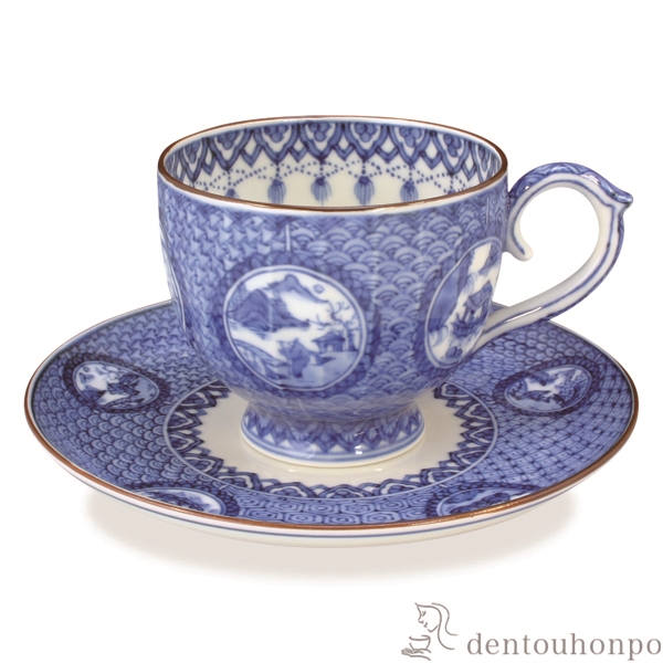 【送料無料】珈琲碗皿 丸紋山水≪在庫確認後、1~3営業日で出荷≫ ( 名入れ有料 セット ソーサー ティーカップ 美味しい おすすめ 清水焼 京焼 )