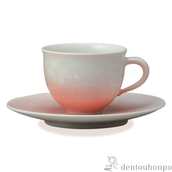 【送料無料】珈琲碗皿 花結晶 白地赤≪在庫確認後、1~3営業日で出荷≫ ( 名入れ有料 母の日 プレゼント 初任給 セット ソーサー ティーカップ 美味しい おすすめ 清水焼 京焼 )