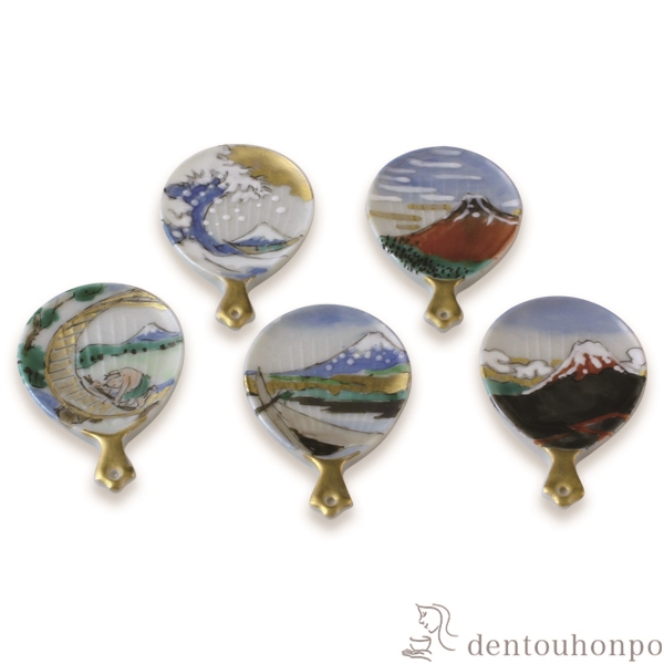 【送料無料】箸置 富士絵 5個セット≪在庫確認後、1~3営業日で出荷≫ ( 退職祝い 定年 ギフト セット 結婚祝い お店 人気 清水焼 京焼 )