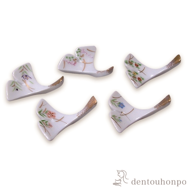 【送料無料】箸置 銀杏五草花 5個セット≪在庫確認後、1~3営業日で出荷≫ ( ギフト セット 結婚祝い お店 人気 清水焼 京焼 )