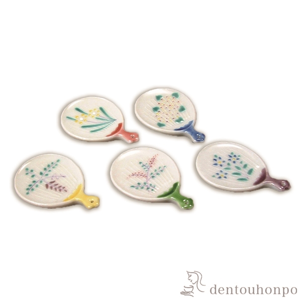 【送料無料】箸置 うちわ五草花 5個セット≪在庫確認後、1~3営業日で出荷≫ ( ギフト セット 結婚祝い お店 人気 清水焼 京焼 )