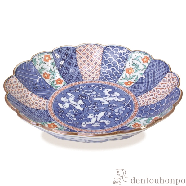 【送料無料】菊型七寸鉢 色絵祥瑞唐子≪在庫確認後、1~3営業日で出荷≫ ( 名入れ有料 和食 食器 おつまみ 朝食 煮物 清水焼 京焼 )