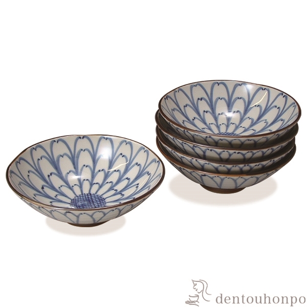 【送料無料】五寸平鉢揃 菊割 5個セット≪在庫確認後、1~3営業日で出荷≫ ( 名入れ有料 和食 食器 おつまみ 朝食 煮物 清水焼 京焼 )