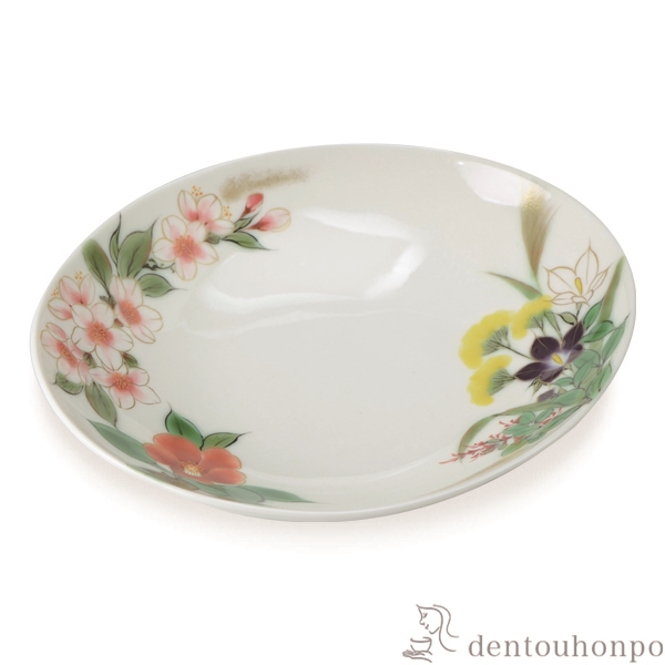 【送料無料】楕円鉢 四季の花≪在庫確認後、1~3営業日で出荷≫ ( 名入れ有料 母の日 プレゼント 初任給 和食 食器 おつまみ 朝食 煮物 清水焼 京焼 )