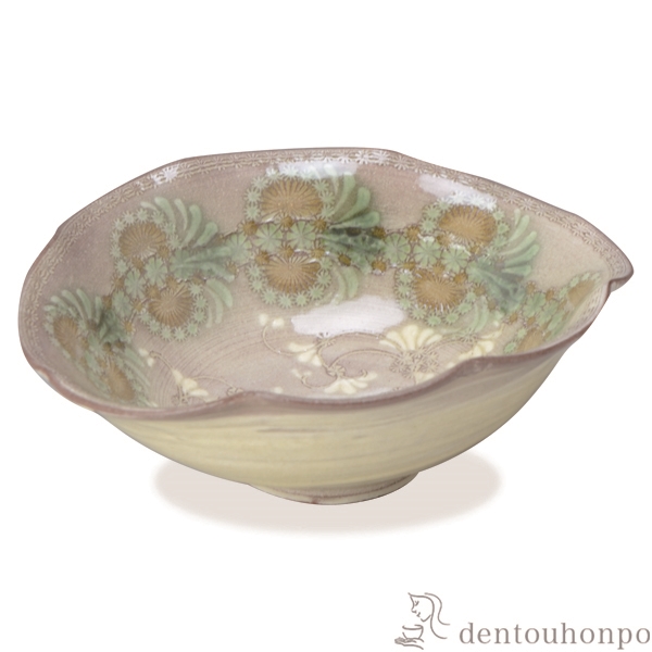 【送料無料】輪花楕円鉢 紫翠紋≪在庫確認後、1~3営業日で出荷≫ ( 名入れ有料 母の日 プレゼント 初任給 和食 食器 おつまみ 朝食 煮物 清水焼 京焼 )