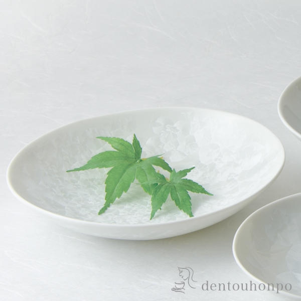 【送料無料】楕円鉢 花結晶 白≪在庫確認後、1~3営業日で出荷≫ ( 名入れ有料 母の日 プレゼント 初任給 和食 セット おつまみ 朝食 煮物 清水焼 京焼 )