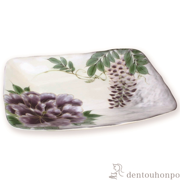【送料無料】長角皿 白掛紫草花≪在庫確認後、1~3営業日で出荷≫ ( 名入れ有料 母の日 プレゼント 初任給 角皿 長皿 焼き魚 さんま おしゃれ 清水焼 京焼 )