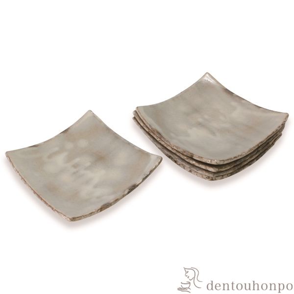 【送料無料】五寸角皿揃 粉引 5個セット≪在庫確認後、1~3営業日で出荷≫ ( 名入れ有料 母の日 プレゼント 初任給 和食器セット お皿 揃える 食器 和食 清水焼 京焼 )