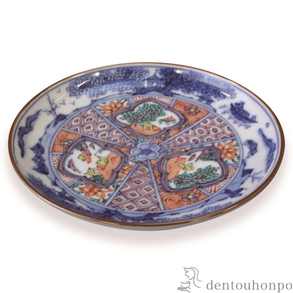 【送料無料】四寸皿 色絵帯山水≪在庫確認後、1~3営業日で出荷≫ ( 名入れ有料 母の日 プレゼント 初任給 プレート 醤油皿 豆皿 和食 洋食 清水焼 京焼 )